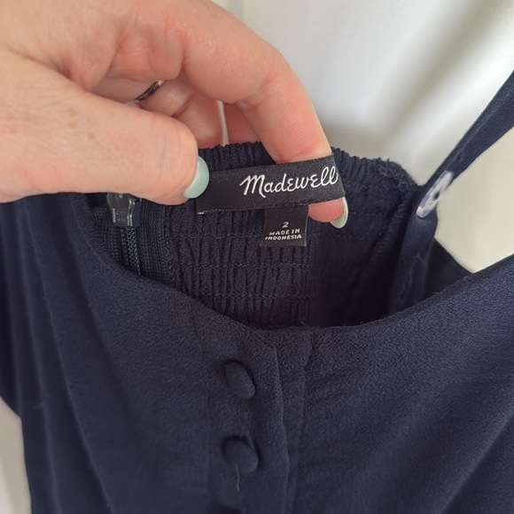 Madewell Navy Cropped Wide Leg Smocked Back Jumpsuit - Picture 4 of 9